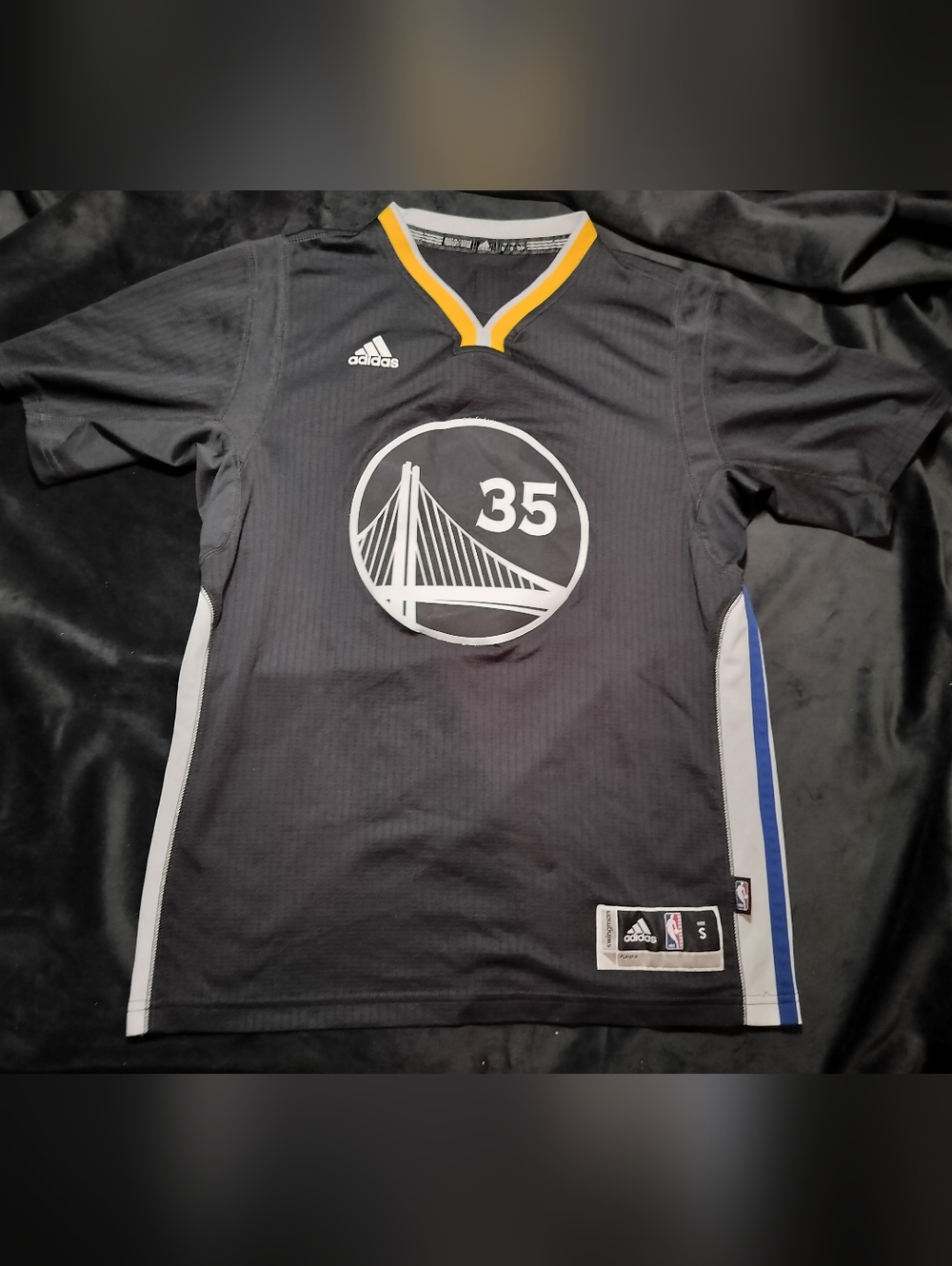 Rare adidas Golden State Warriors Durant #35 Dark Gray Yellow Jersey Tee -Small
